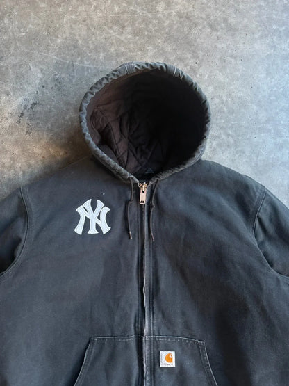 Vintage Faded Black Hooded Yankees Jacket